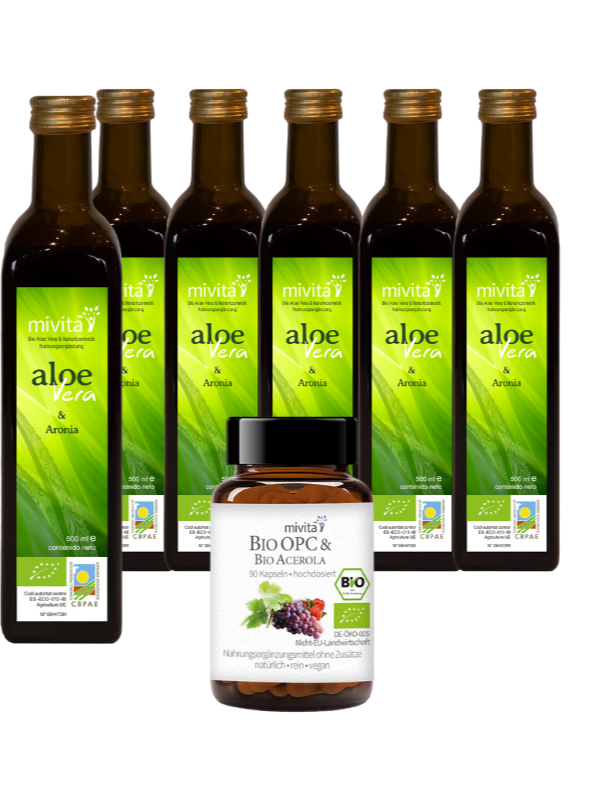 6 x Bio Aloe Vera & Aronia Direktsaft + 1 OPC